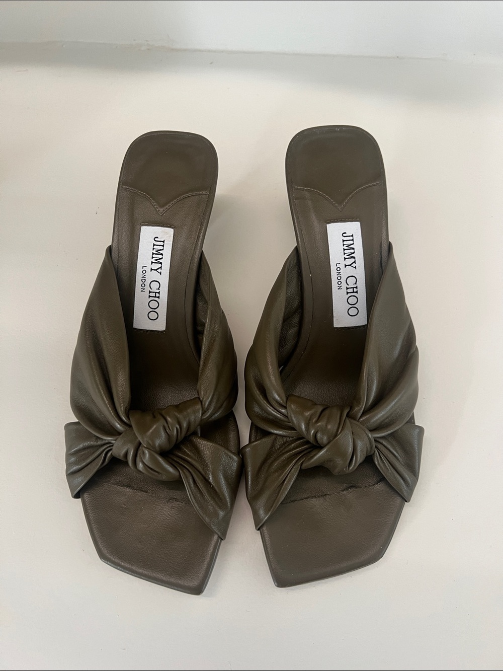 Jimmy Choo Olive Knot Leather Slide Mules